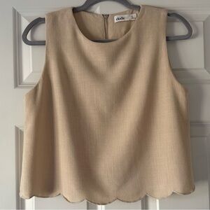 Elodie Scalloped Edge Crop Tank Top Linen Blend Size M